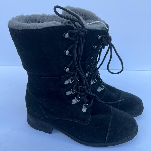 UGG Fleece Lined Lace Up Black Boots - Picture 5 of 5